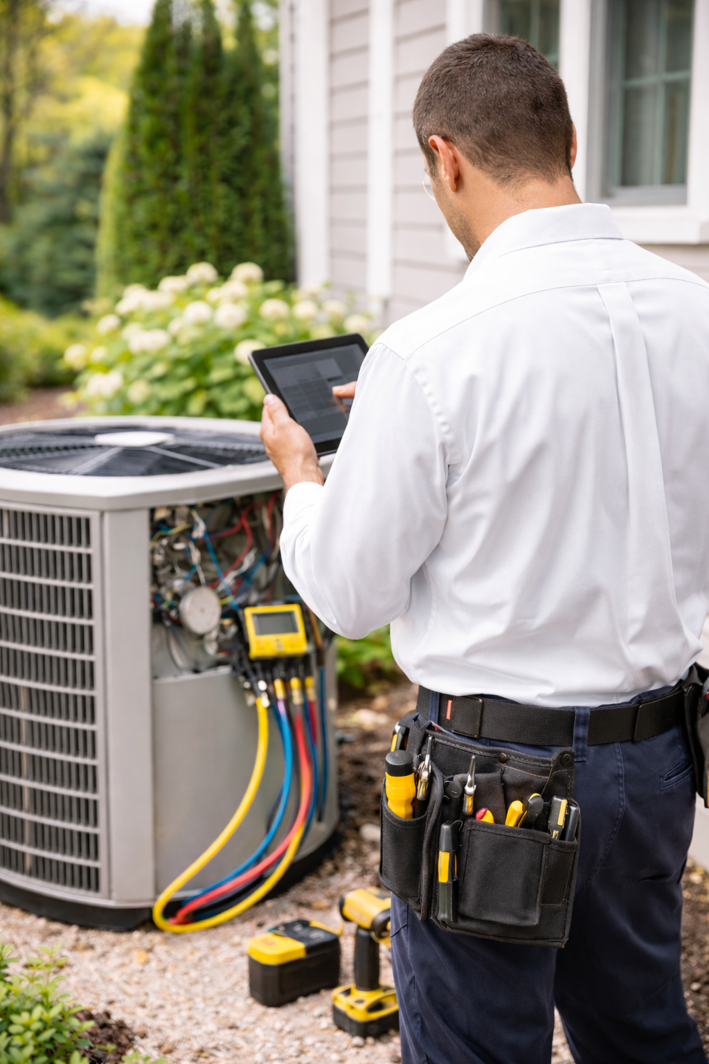 HVAC technician performing seasonal maintenance in Orange County